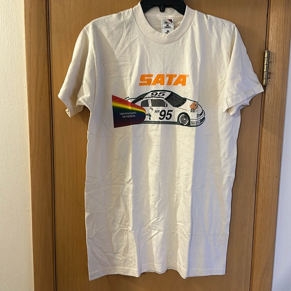 Sata Racing Team Fruit of the Loom Vintage Short Sleeve Tee T-Shirt Cream Medium